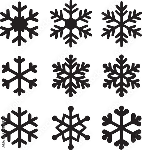 black snowflakes icon, snowflake clipart vector, snowflakes silhouette vector bundle black and white