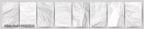 Big set of white clean crumpled papers
