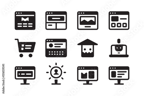 A collection of website and e-commerce related icons, showcasing various aspects of online business and user interfaces.