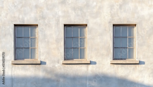 Three windows on a light beige wall