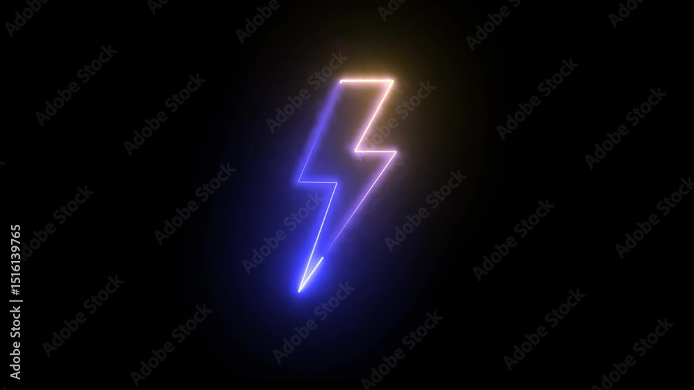 Glowing neon thunderbolt sign animation. neon lightning flash icon, neon line battery charging power icon, electrical discharge.Neon glowing line lightning bolt icon isolated on black background Glowing neon thunderbolt sign animation. neon lightning flash icon, neon line battery charging power icon, electrical discharge.Neon glowing line lightning bolt icon isolated on black background