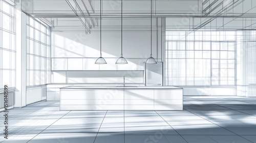 Interior design sketch of a modern kitchen.