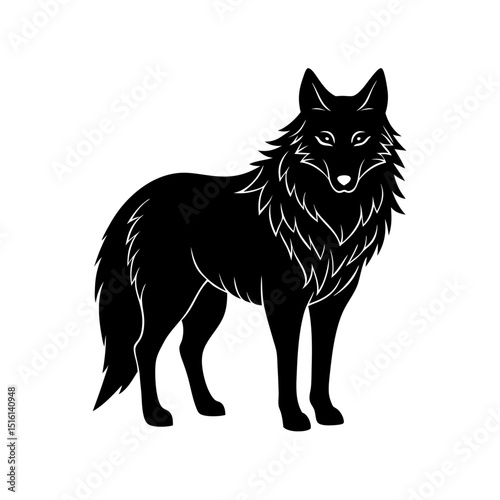 Lone Wolf in the Snow Vector Design: Fur Patterns Highlighted in Detail photo