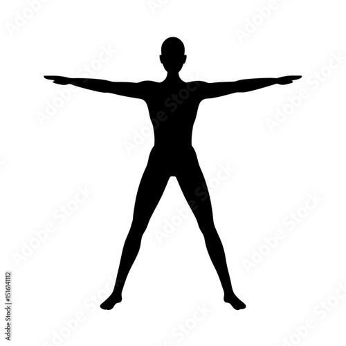 Vector Design of Standing Pose: Legs Wide Apart and Arms Stretching