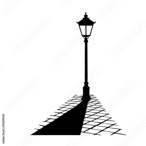 Vector Design of Victorian Street Lamp: Long, Dramatic Shadow Effects