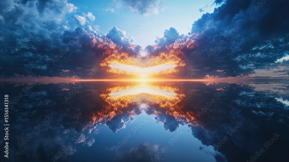 Naklejka premium Stunning sunset reflection over calm lake nature photography serene environment vibrant clouds