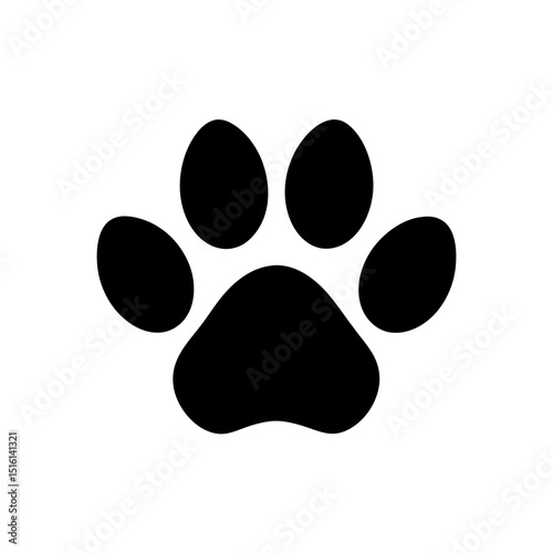 Dog Paw Print Vector: Front Paw in Black Ink, Flat Black Design