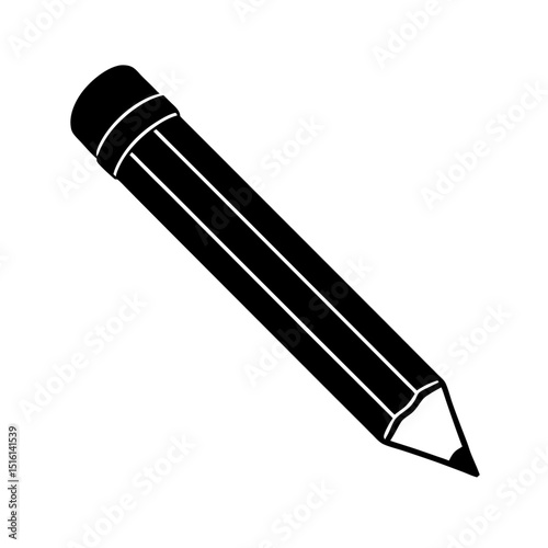 Pencil Vector: Wooden Body with Eraser in Side Profile