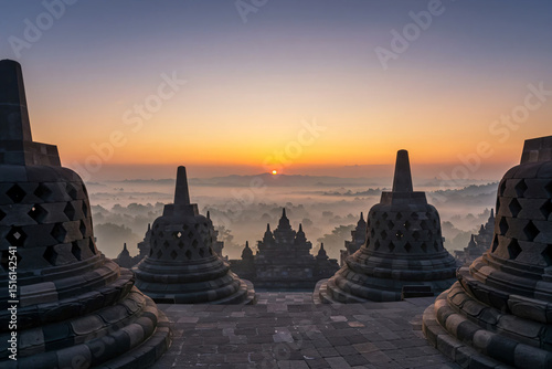 A view of Borobudur temple before sunset.