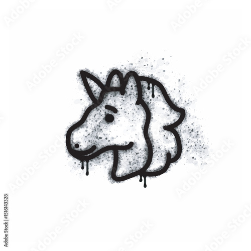 Horse spray icon isolated on white background. Horse graffiti icon sprayed in black on white background. Vector illustration.