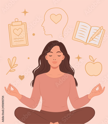 world mental health day awareness vector illustration-woman doing yoga