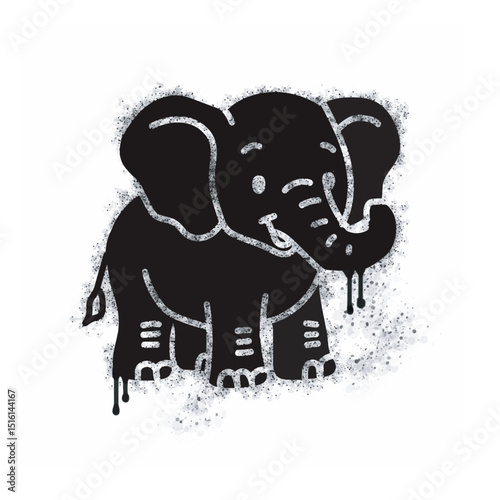 Elephant spray icon isolated on white background. Elephant graffiti icon sprayed in black on white background. Vector illustration.
