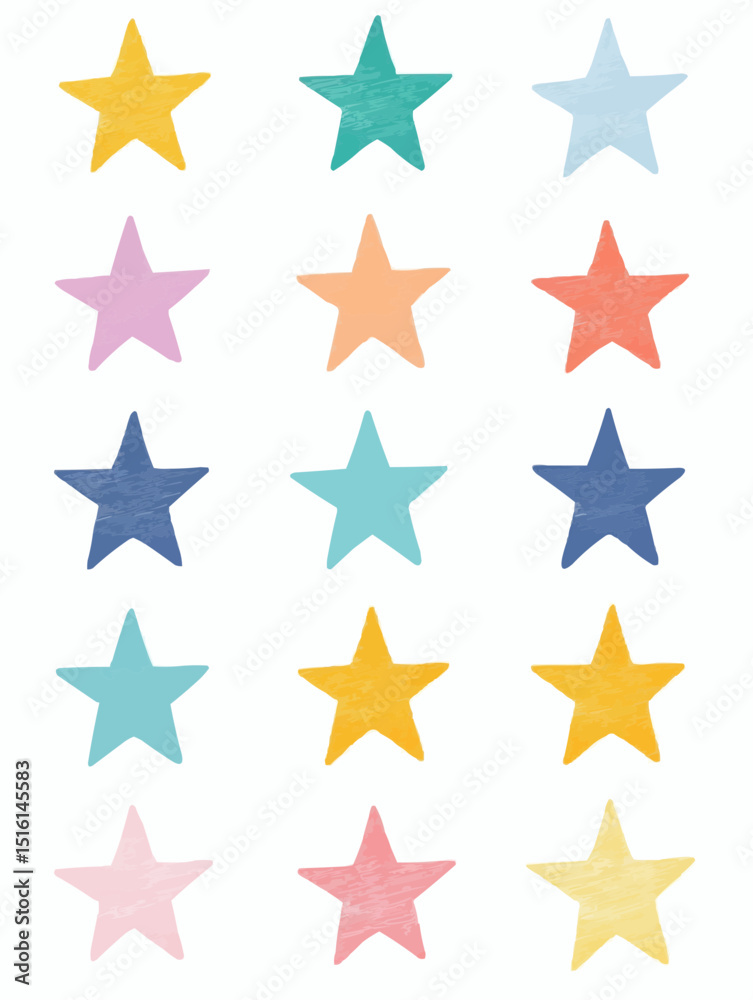 Obraz premium Flat vector printable sheet with colorful reward stars in clean minimal style, perfect for classroom use, planners, goal tracking, and motivation journals