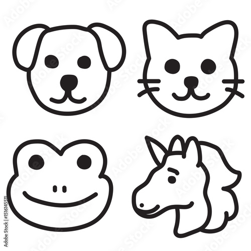 Collection of animal icons, black color on white background. Vector illustration.