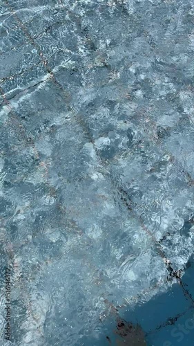 blue water background with female foots, vertical video