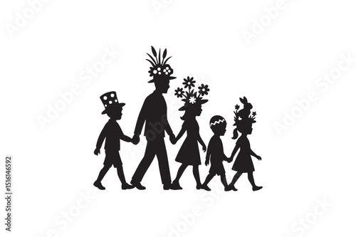 Bonnet parade silhouette vector art illustration on white background