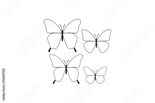 Butterflies silhouette vector art illustration on white background