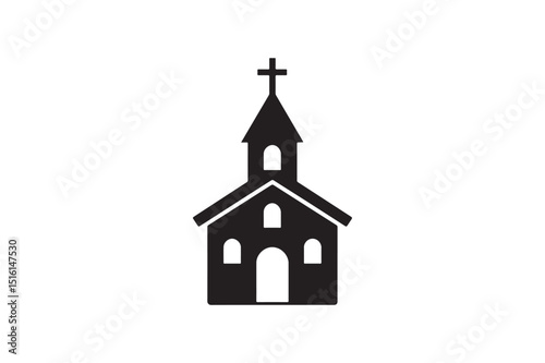 Church silhouette vector art illustration on white background