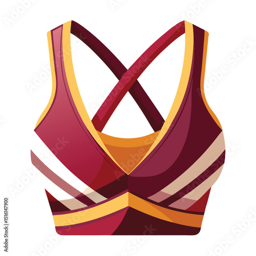 Illustration of a maroon and gold sports bra with straps