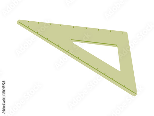 Vector flat isolated illustration of a green triangle ruler. Ideal for school supplies, geometry tools, math education, drawing, or back to school design projects.
