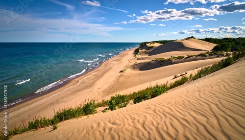 Fototapeta Naklejka Na Ścianę i Meble -  Coastal Sand Dunes with Lake Michigan.
