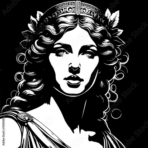 Beautiful vector illustration of a woman's face with a fashion mask, stylish hair, and an artistic tattoo