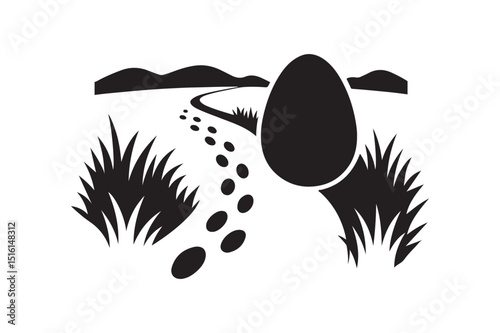 Egg trail through field silhouette vector art illustration on white background
