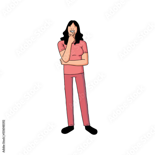 woman is thinking looking for ideas for inspiration and smiling.eps