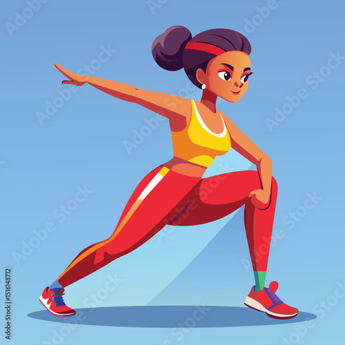Woman in sportswear stretching on a blue background art