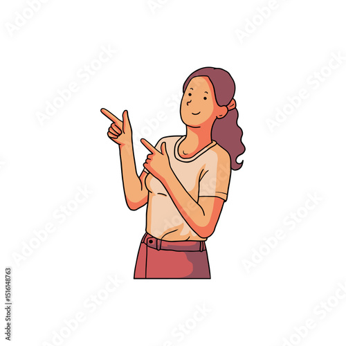 the woman is trying to show something with both hands.eps
