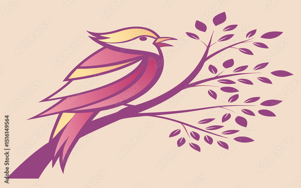 Fototapeta premium vector illustration of a bird,bird on branches,calm bird 