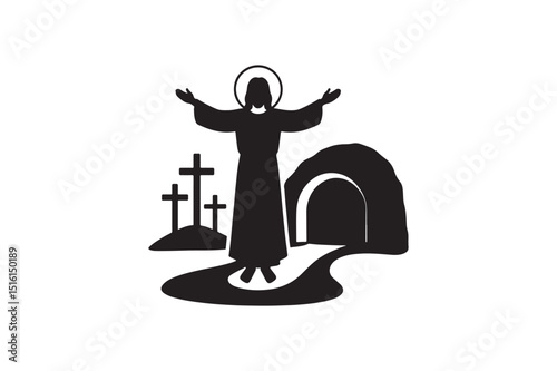 Resurrection scene silhouette vector art illustration on white background