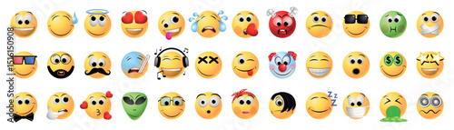 Collection of emoji faces - vector illustration
