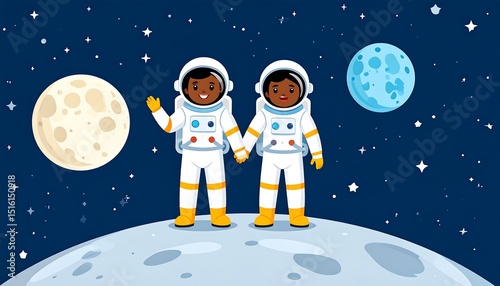 Astronauts on Moon with Space Exploration.