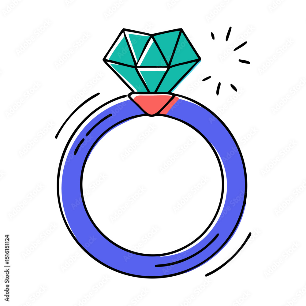 Diamond engagement ring illustration in vibrant colors Diamond engagement ring illustration in vibrant colors