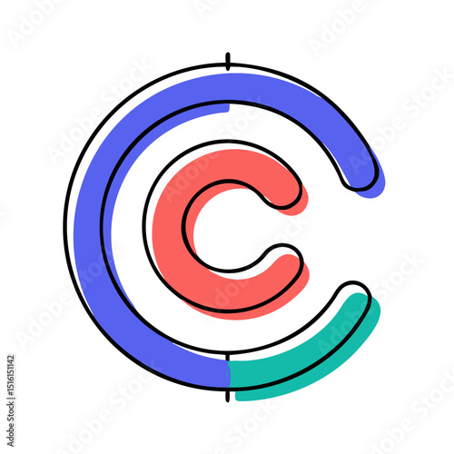 Stylized double letter "C" copyright icon in colorful flat design