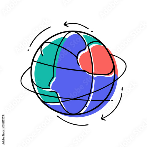 Cartoon spinning globe icon in colorful flat style