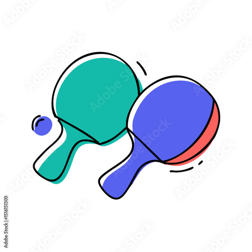 Cartoon ping pong paddles and ball in colorful style