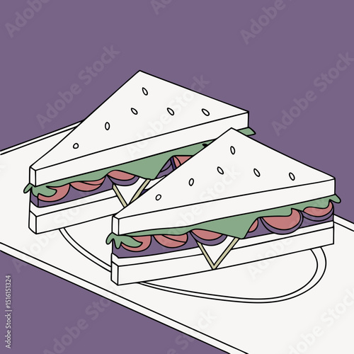 Two cartoon sandwiches on white tray against purple background