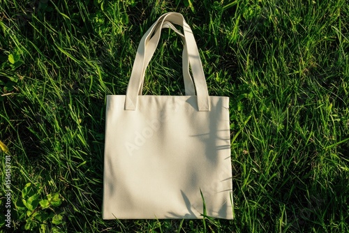 Cream tote bag on grass photo