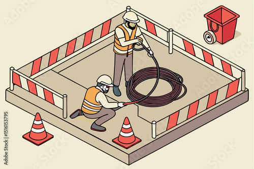 Construction Workers Arranging Cable at Work Site