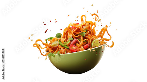 Delicious Noodles in Bowl, on transparent background