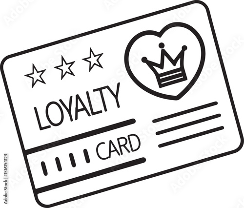 Loyalty Card Vector Illustration, Sketch Drawing Line Linear Symbol Icon Engraving Coloring Book, Hand-drawn Black and White Isolated