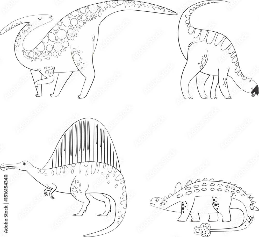 Fototapeta premium Sketches of various types of Dinosaurs-2