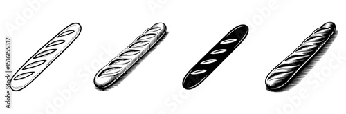 set of baguette bread vector illustrations, for bakery food and artisan baking
