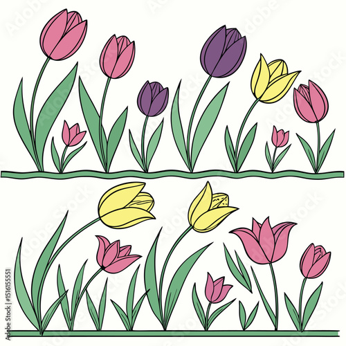 Structured layout of simple vector tulips design