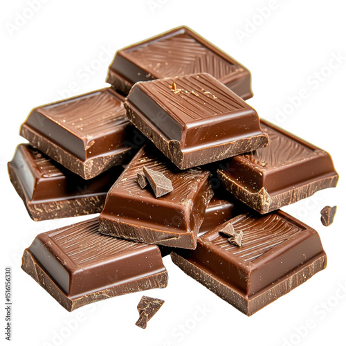 Delicious Dark Chocolate Squares Piled Artistically for Culinary, Bakery, and Dessert-Themed Photography Projects transparent background, png photo
