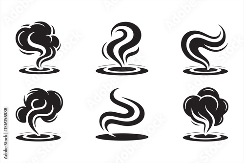 Stylized Black and White Smoke and Vapor Icons for Dynamic and Creative Designs