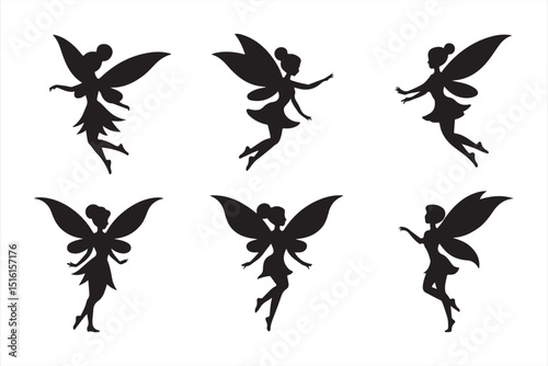 Whimsical Fairy Silhouettes in Flight with Sparkling Magic Trails for Fantasy Artwork