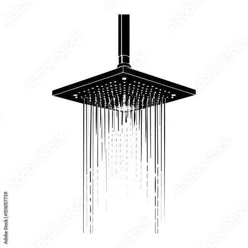 Silhouette of a Shower Head with Water Droplets

